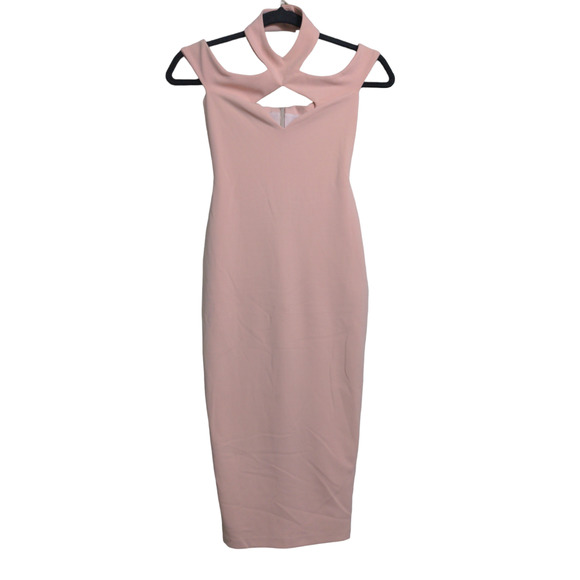 Nookie Hollywood Midi Dress Blush Pink Off the Shoulder Cutout Choker XS New - Picture 2 of 12